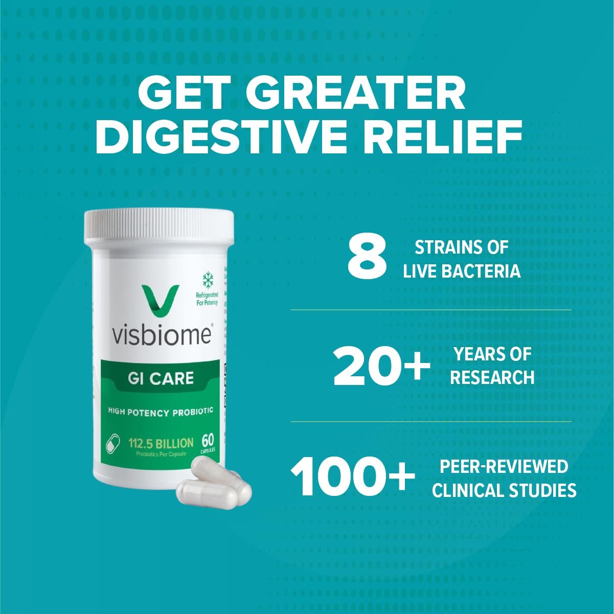 Visbiome® GI Care - High Potency Probiotic - 112.5 Billion CFU Live Probiotics, Original De Simone Formulation, Made in USA, 180 Capsules.