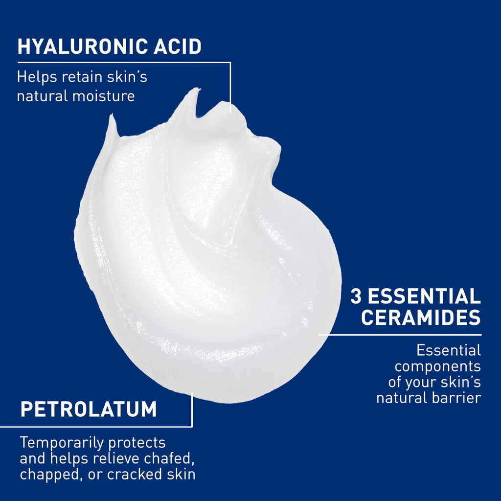 CeraVe Healing Ointment, Hydrating Skin Protectant With Petrolatum, Hyaluronic Acid & Ceramides, Face & Body Skin Barrier Repair For Cracked, Chafed, Dry Skin, Fragrance Free & Lanolin Free, 12 Oz