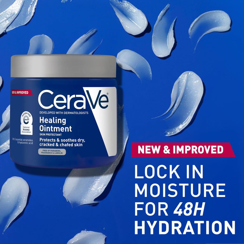 CeraVe Healing Ointment, Hydrating Skin Protectant With Petrolatum, Hyaluronic Acid & Ceramides, Face & Body Skin Barrier Repair For Cracked, Chafed, Dry Skin, Fragrance Free & Lanolin Free, 12 Oz